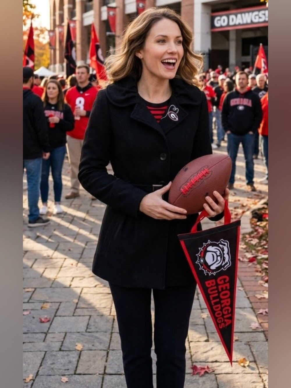🏈Georgia Bulldogs Women’s Black Wool Winter Belted Pea Coat Jacket Medium